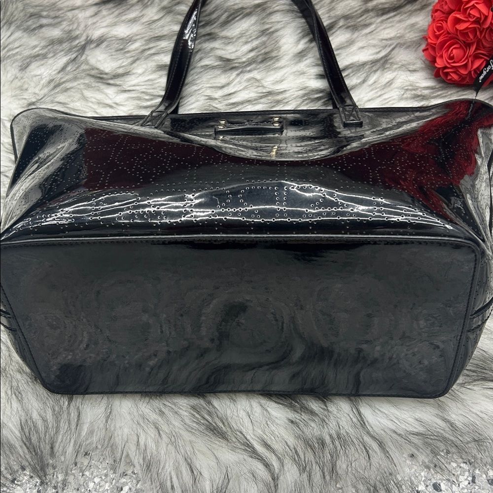 Kate Spade New York black patent leather perforated Spades tote, EUC - Picture 12 of 16